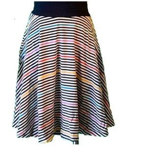 Effie's Heart twirly colorful A-line skirt in black + chromatic stripes